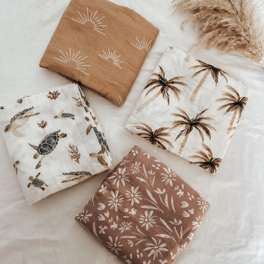 Illustrated Bamboo Muslin Swaddle Blankets