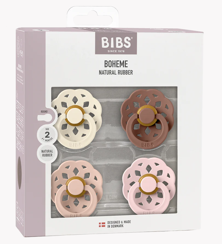 BIBS Boheme Pacifier 4 PACK - Ivory/Blush/Woodchuck/Blossom