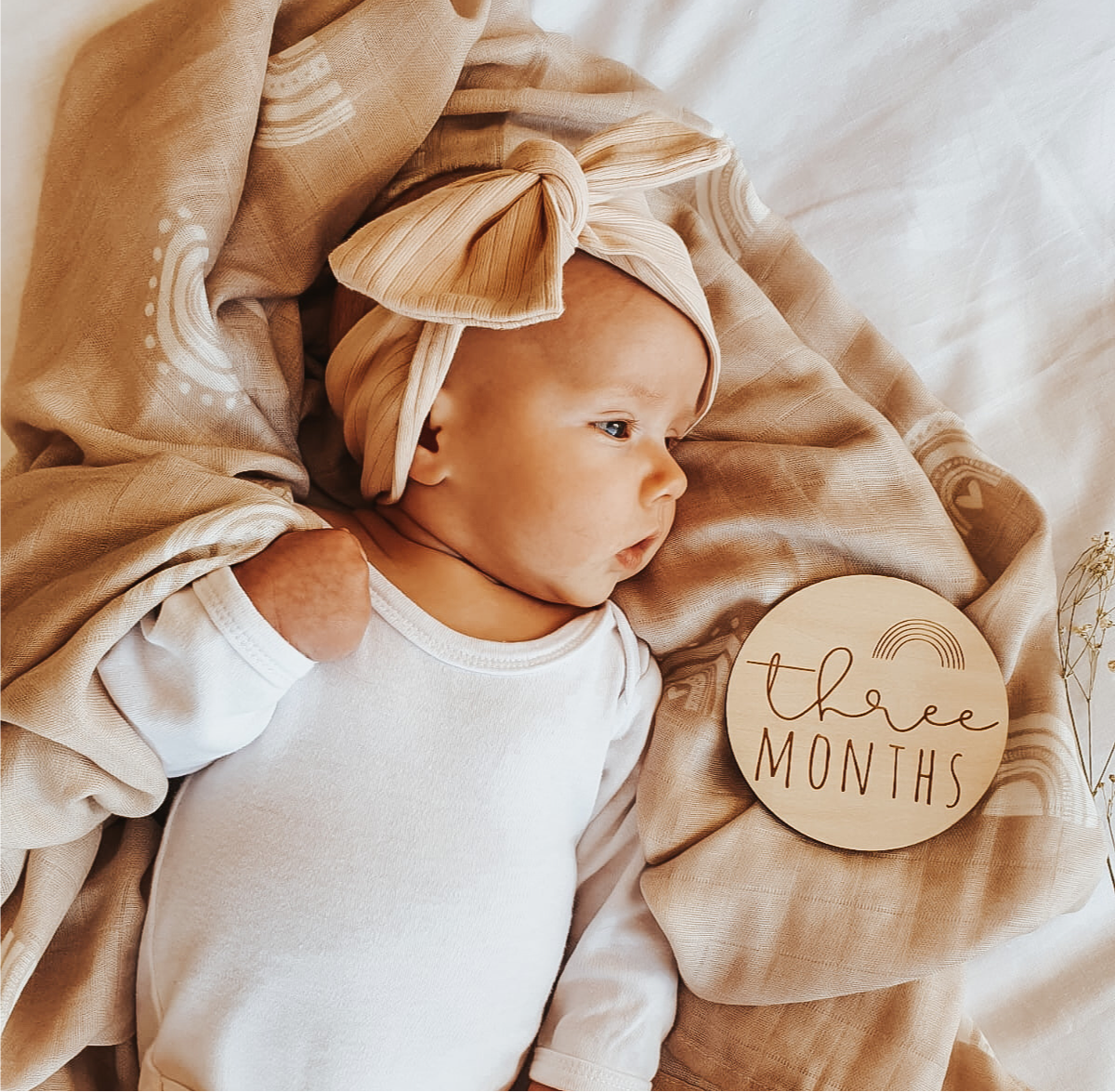 hello world. baby wooden engraved milestone discs. monthly milestones. baby bow