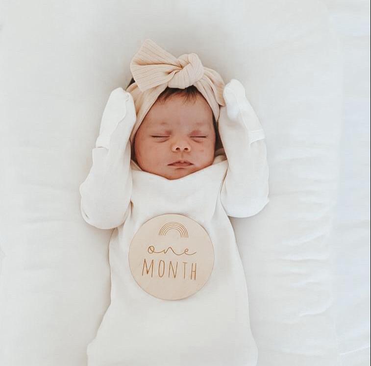 hello world. baby wooden engraved milestone discs. monthly milestones. baby bow