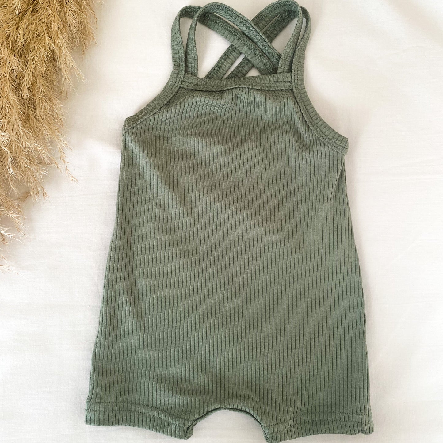 Olive Ribbed Romper