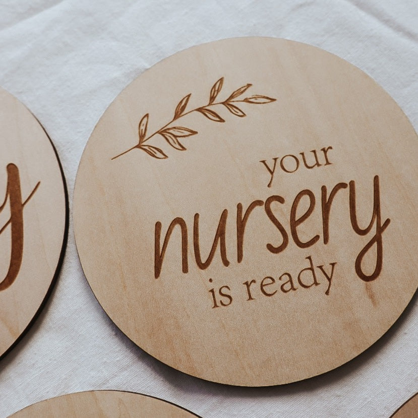 wooden milestone discs. pregnancy milestones. engraved. its a boy, girl, baby coming soon, hospital bag packed, your nursery is ready, we cant wait to meet you, i cant see my toes, we are having a baby.